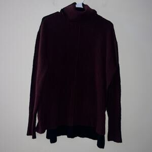 Athleta Merino Wool Blend Turtle Neck Maroon Black Color block Sweater Size M